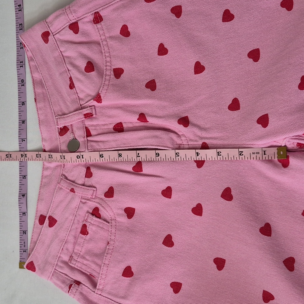 Women's Pink Wide Leg Jeans With Heart Pattern Size XS - Picture 7 of 7